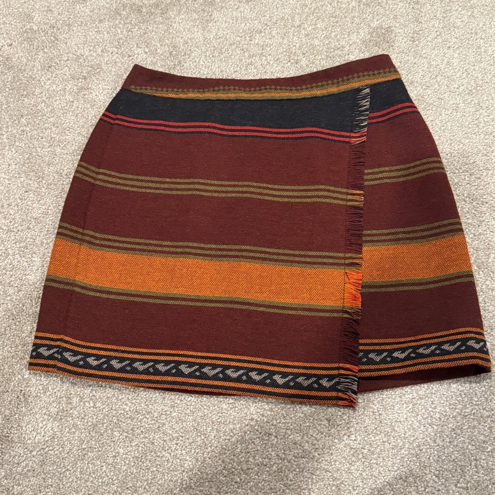 Ann Taylor Loft Skirt Red Striped Lined Southwest Aztec Western Cowgirl 8 Petite